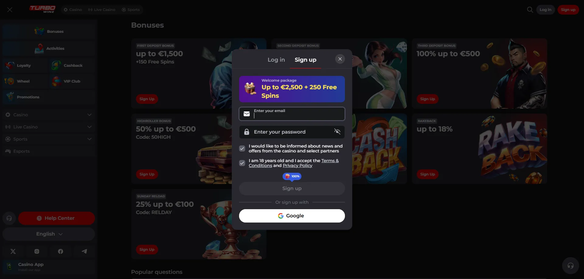 Registrazione su Turbowinz Casino Italia &mdash; crea il tuo account